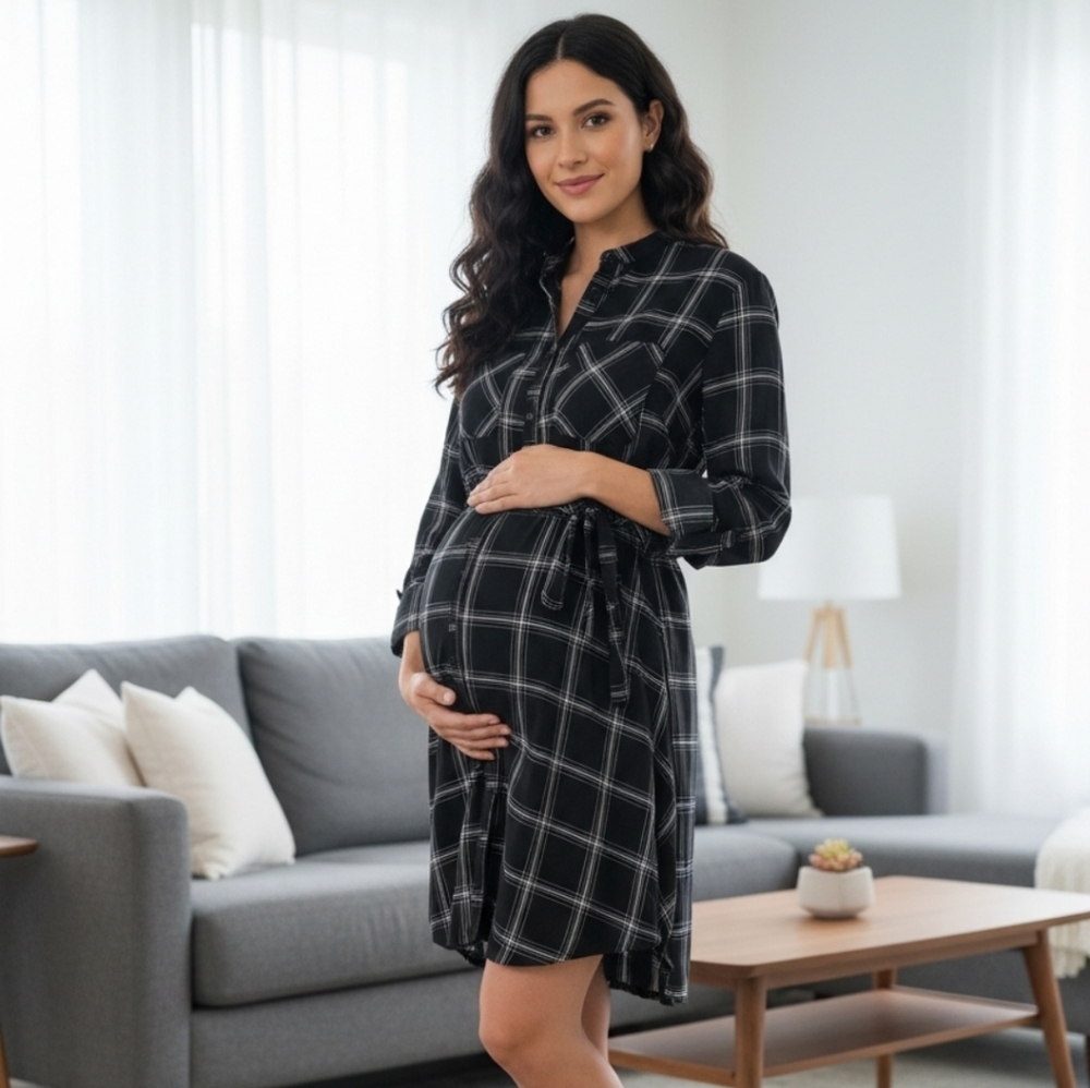 Liz Lange Maternity Tunic Button Tie Top Black Small